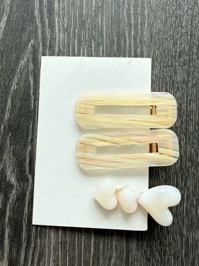 Neutral Ivory Heart & Rectangle Hair Clip Set – Women Accessories